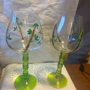 Vintage Romanian Crafted Wine Glasses Hand-painted And Crafted Set Of 2